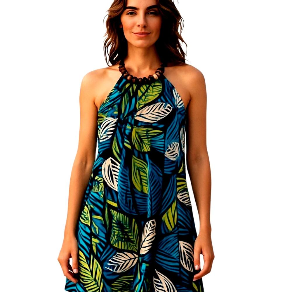Apt. 9 Large Women's Sleeveless Wood Beads Maxi BOHO Sun Dress Miss Size 12 14 L